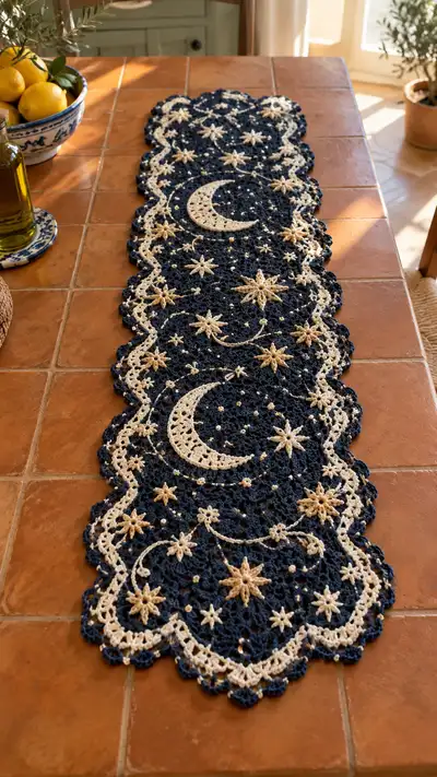 Navy And Cream Moon And Stars Table Runner Pattern step 1 - construction progress