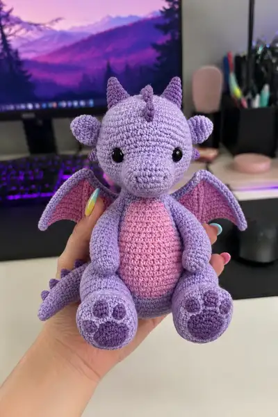 Big Lavender Love Dragon Amigurumi Pattern step 1 - construction progress