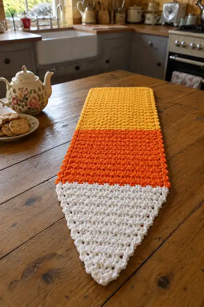 Candy Corn Halloween Table Runner Pattern step 1 - construction progress