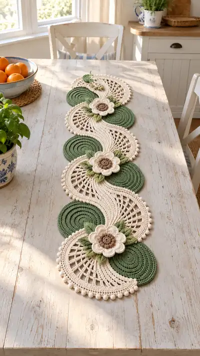 Elegant Floral Table Runner Pattern step 1 - construction progress