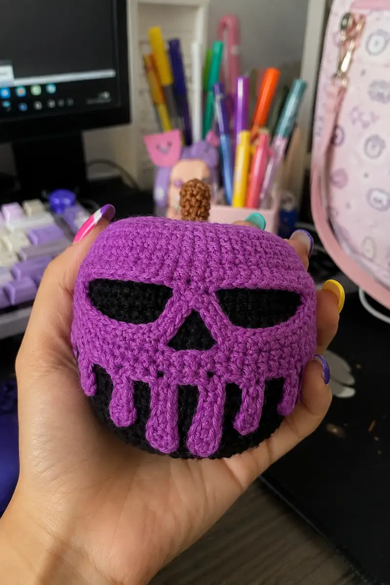 Free Intermediate crochet pattern: Halloween Poisoned Apple Amigurumi Pattern - Easy to follow tutorial