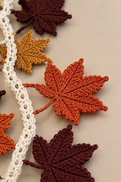 Autumn Maple Leaf Garland Pattern step 2 - assembly progress