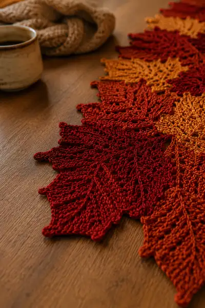 Autumn Leaves Lace Table Runner Pattern step 2 - assembly progress