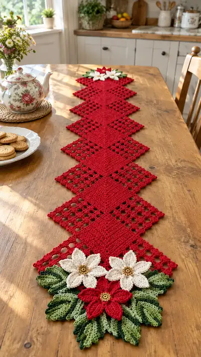 Poinsettia Diamond Table Runner Pattern step 1 - construction progress