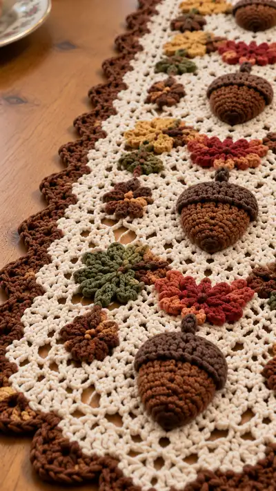 Autumn Acorn Table Runner Pattern step 2 - assembly progress