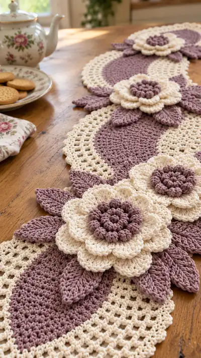 Elegant Floral Table Runner Pattern step 2 - assembly progress