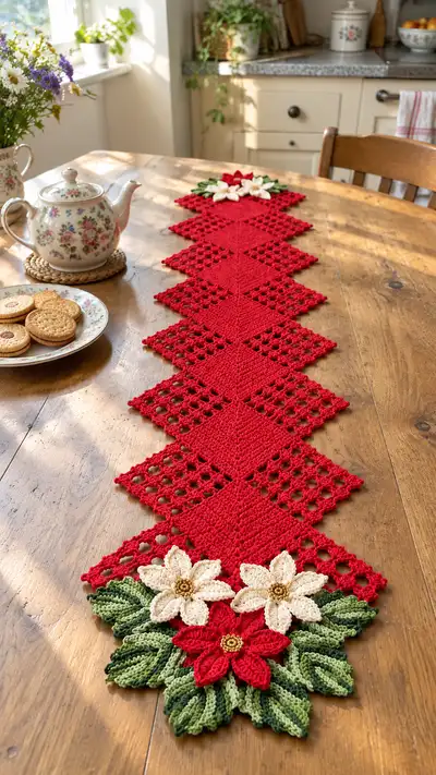 Poinsettia Diamond Table Runner Pattern step 1 - construction progress