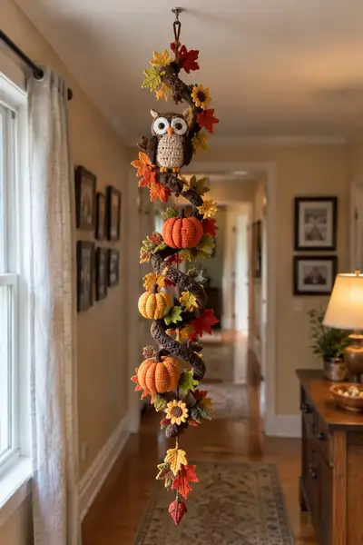 Mixed Halloween and Fall Wreath with Owl and Pumpkins Pattern step 1 - construction progress