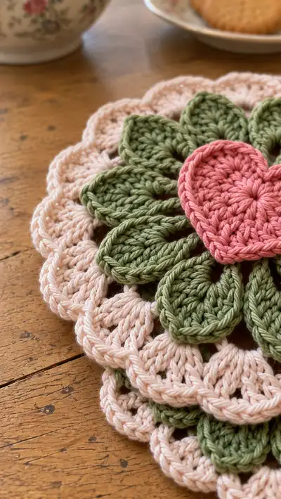 Floral Heart Doily Pattern step 2 - assembly progress