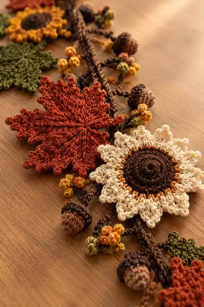 Autumn Leaves & Sunflower Garland Pattern step 2 - assembly progress