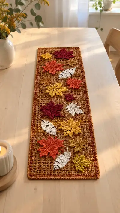 Autumn Leaves Crochet Table Runner Pattern step 1 - construction progress