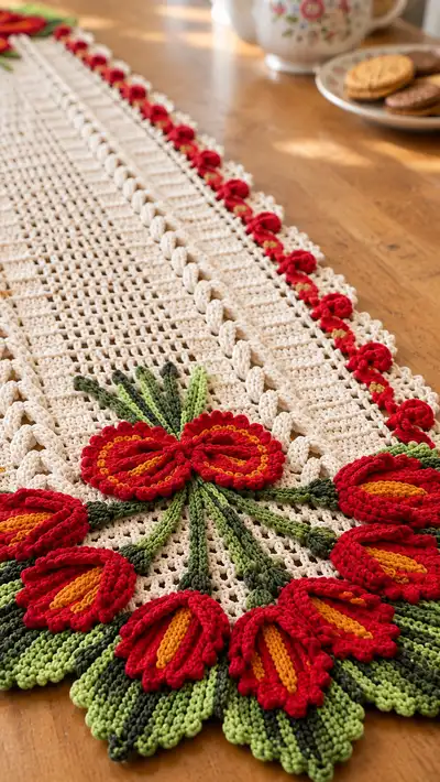 Vintage Tulip Table Runner Pattern step 2 - assembly progress