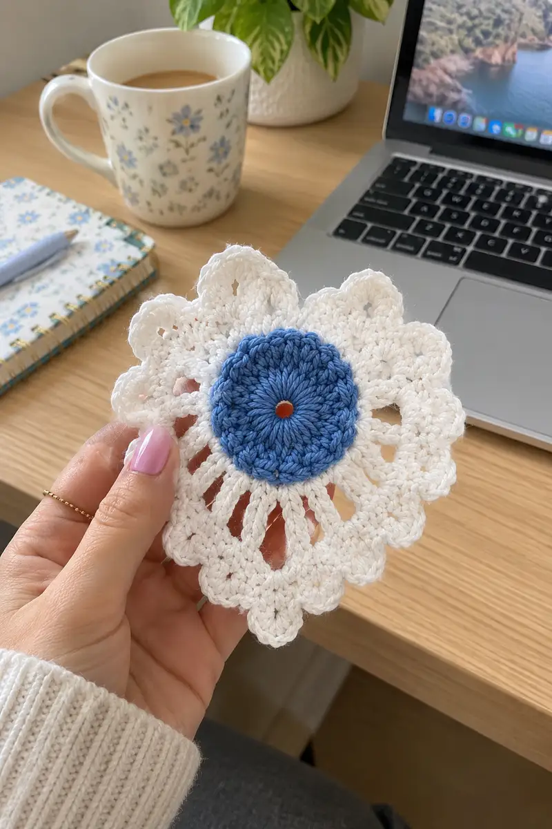 Breezy Bedspread Daisy Motif Pattern crochet pattern - detailed view of completed project