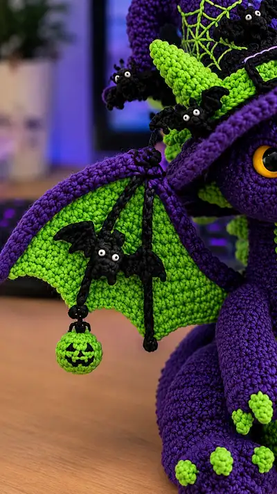 Halloween Witch Dragon Amigurumi Pattern step 2 - assembly progress