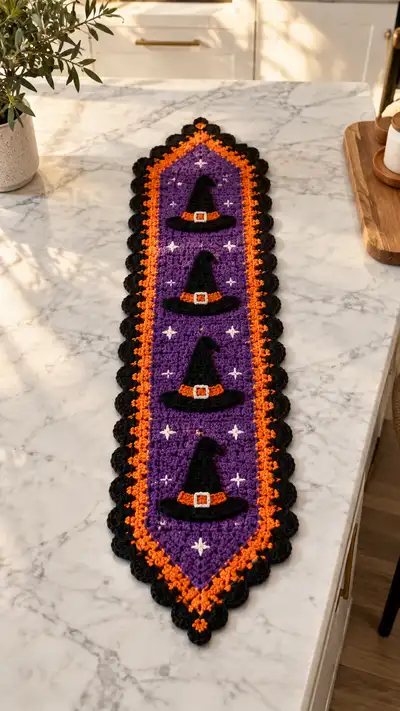 Witch Hat Halloween Table Runner Pattern step 1 - construction progress