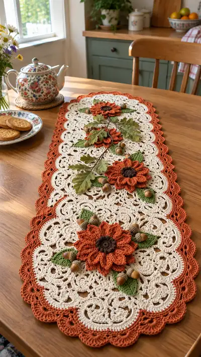 Autumn Sunflower Table Runner Pattern step 1 - construction progress