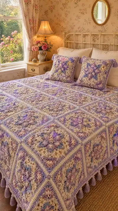 Pastel Star Granny Square Bedspread Pattern step 1 - construction progress
