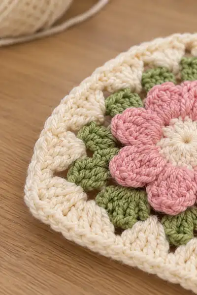Vintage Floral Granny Square Pattern step 3 - details and accessories