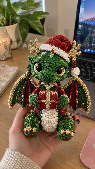 Festive Baby Dragon Amigurumi Pattern step 1 - construction progress