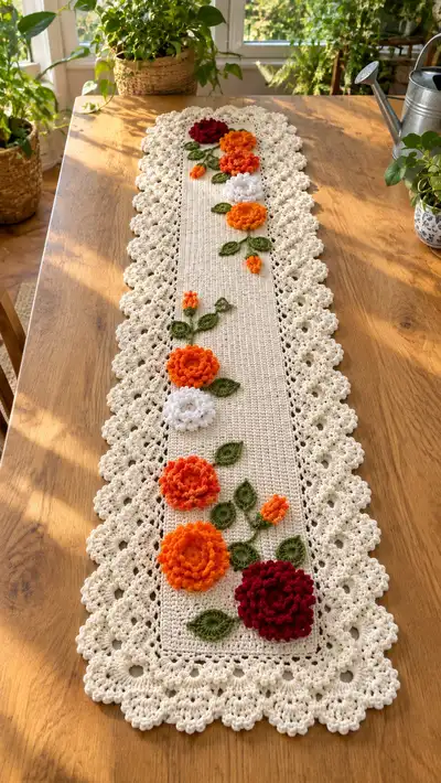 Floral Lace Table Runner Pattern step 1 - construction progress