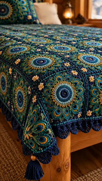 Peacock Medallion Granny Bedspread Pattern step 2 - assembly progress