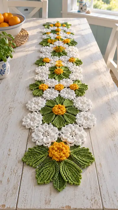 Sunny Meadow Table Runner Pattern step 1 - construction progress