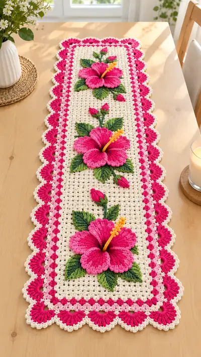 Hibiscus Table Runner Pattern step 1 - construction progress