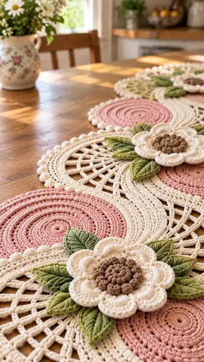 Elegant Floral Table Runner Pattern step 2 - assembly progress