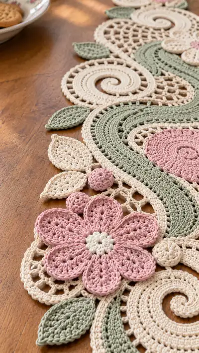 Vintage Floral Lace Table Runner Pattern step 2 - assembly progress
