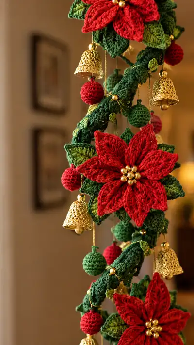 Spiral Poinsettia Hanging Garland Pattern step 2 - assembly progress