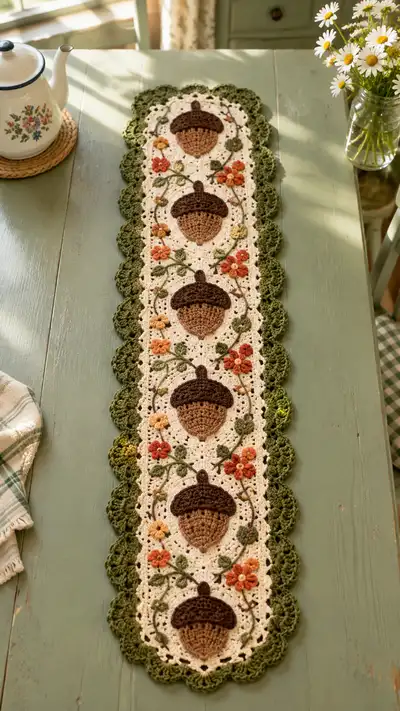 Autumn Acorn Table Runner Pattern step 1 - construction progress