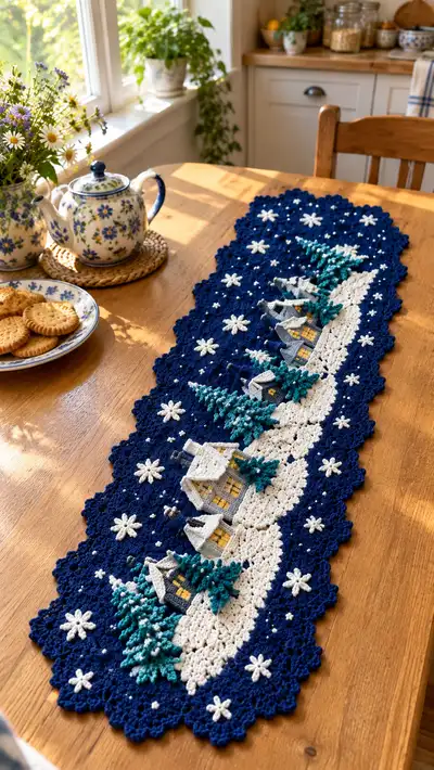Winter Village Table Runner Pattern step 1 - construction progress