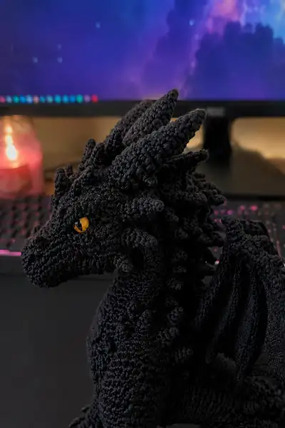 Big Shadow Black Demon Dragon Amigurumi Pattern step 2 - assembly progress