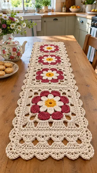 Vintage Daisy Square Table Runner Pattern step 1 - construction progress