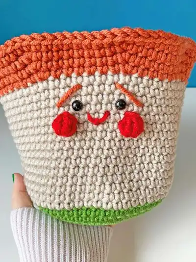 Tofi the Mushroom Amigurumi Pattern step 4 - final assembly and finishing