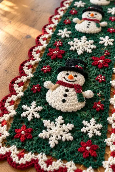 Festive Snowman Table Runner Pattern step 2 - assembly progress