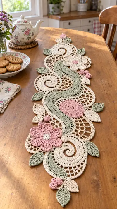 Vintage Floral Lace Table Runner Pattern step 1 - construction progress