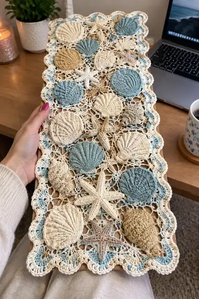 Coastal Shell and Starfish Table Runner Pattern step 1 - construction progress