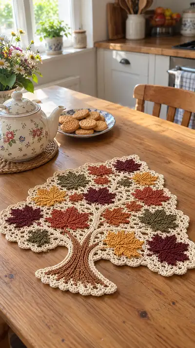 Autumn Maple Tree Table Runner Pattern step 1 - construction progress
