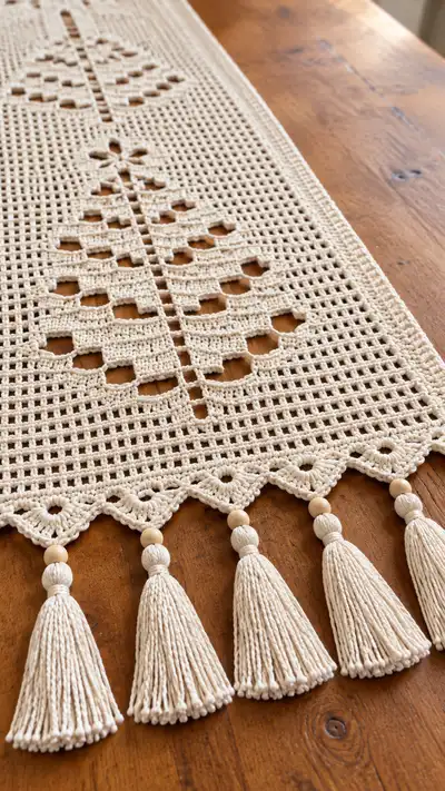 Elegant Tree Filet Table Runner Pattern step 2 - assembly progress