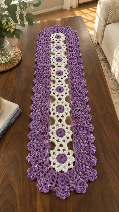 Lacy Daisy Table Runner Pattern step 1 - construction progress
