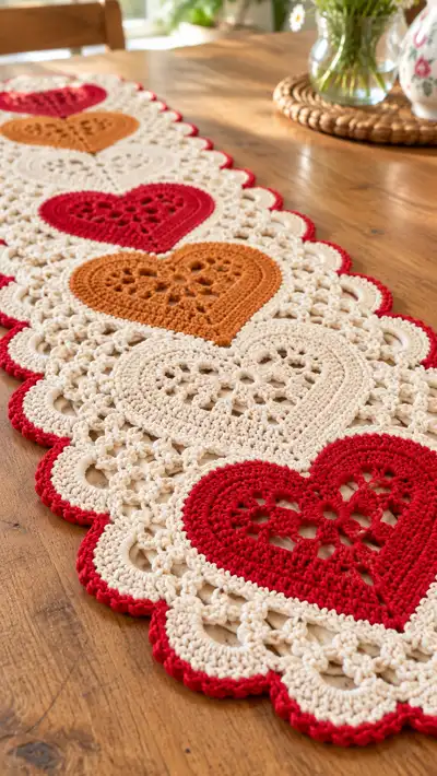Lace Heart Table Runner Pattern step 2 - assembly progress