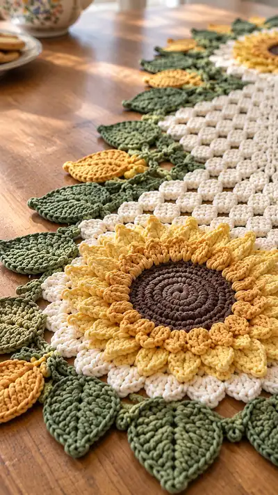 Sunflower Table Runner Pattern step 2 - assembly progress