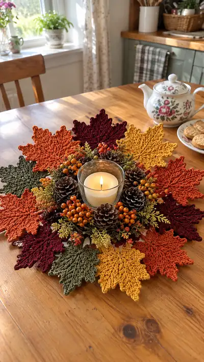 Autumn Maple Leaf Centerpiece Pattern step 1 - construction progress