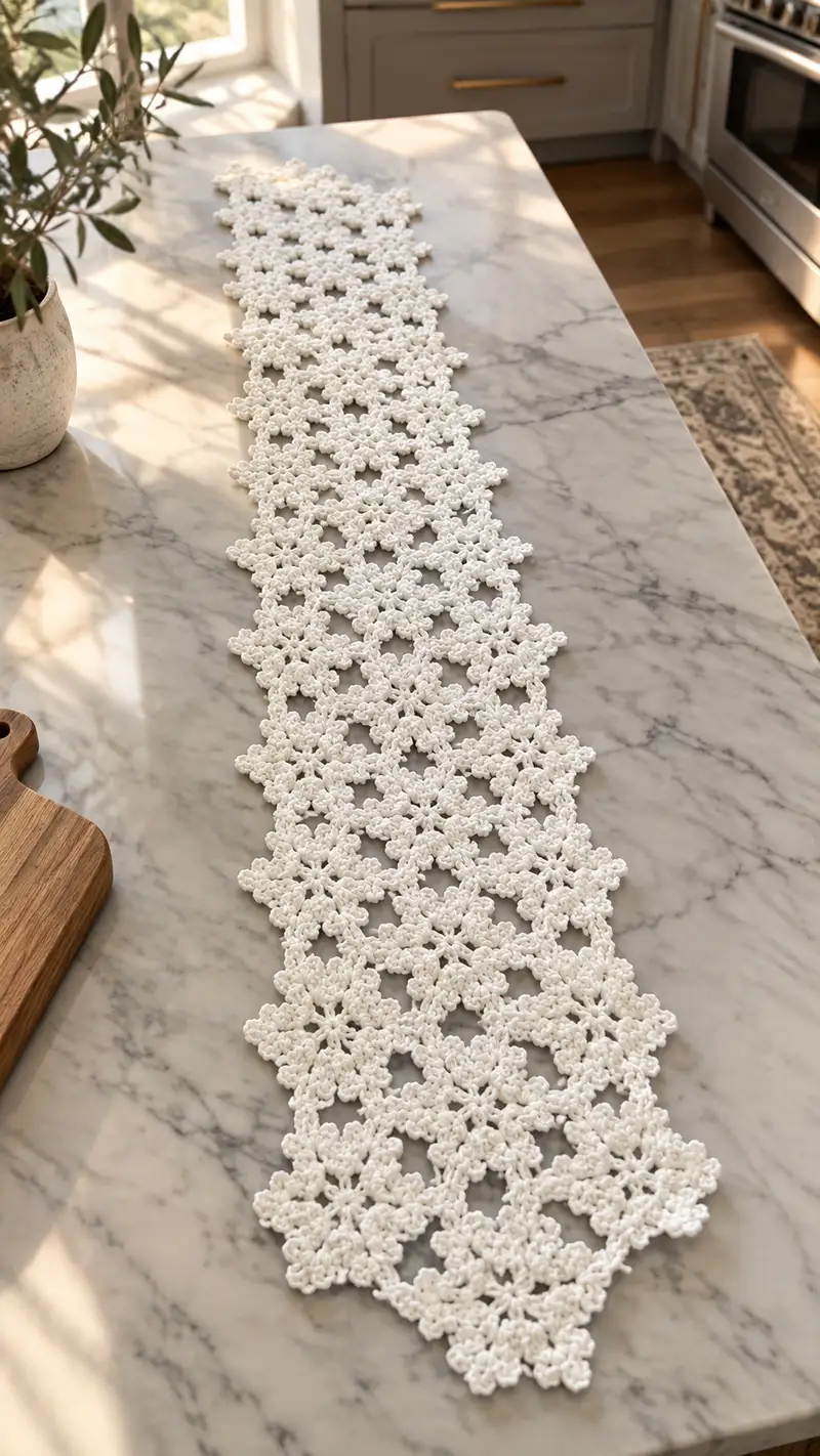 Lacy Floral Motif Table Runner Pattern crochet pattern - detailed view of completed project