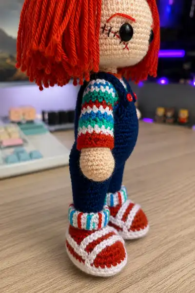 Scary Chucky Halloween Doll Amigurumi Pattern step 2 - assembly progress