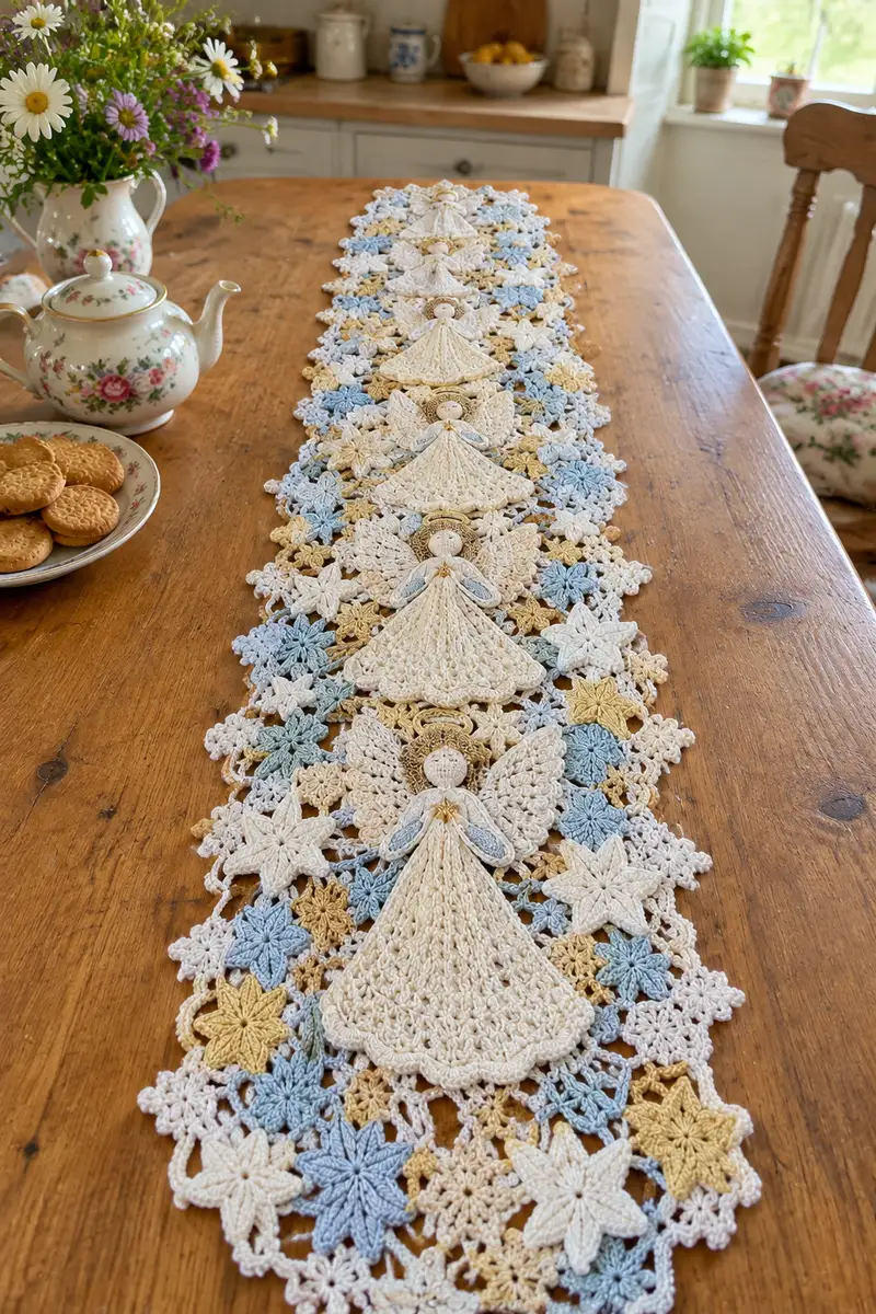 Angelic Star Mosaic Runner Pattern crochet pattern - detailed view of completed project