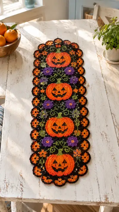 Halloween Pumpkin Runner Pattern step 1 - construction progress
