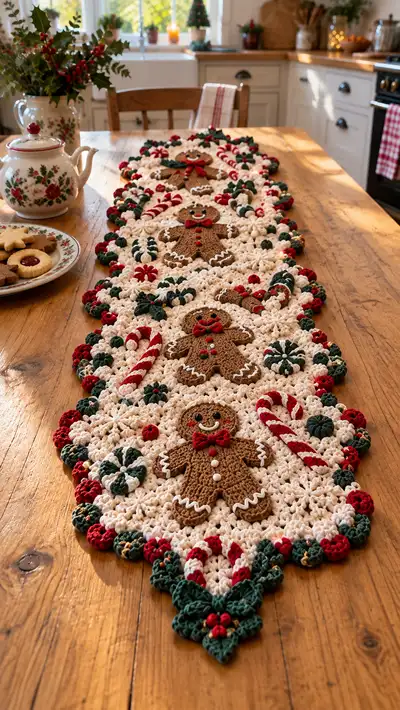 Gingerbread Holiday Table Runner Pattern step 1 - construction progress