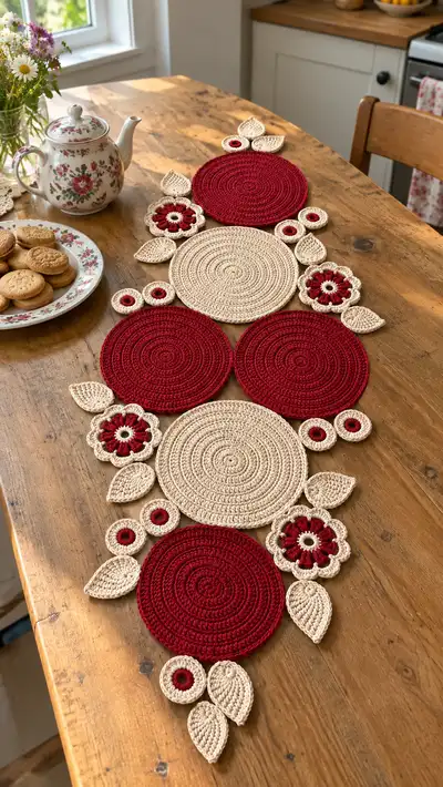 Floral Circle Table Runner Pattern step 1 - construction progress